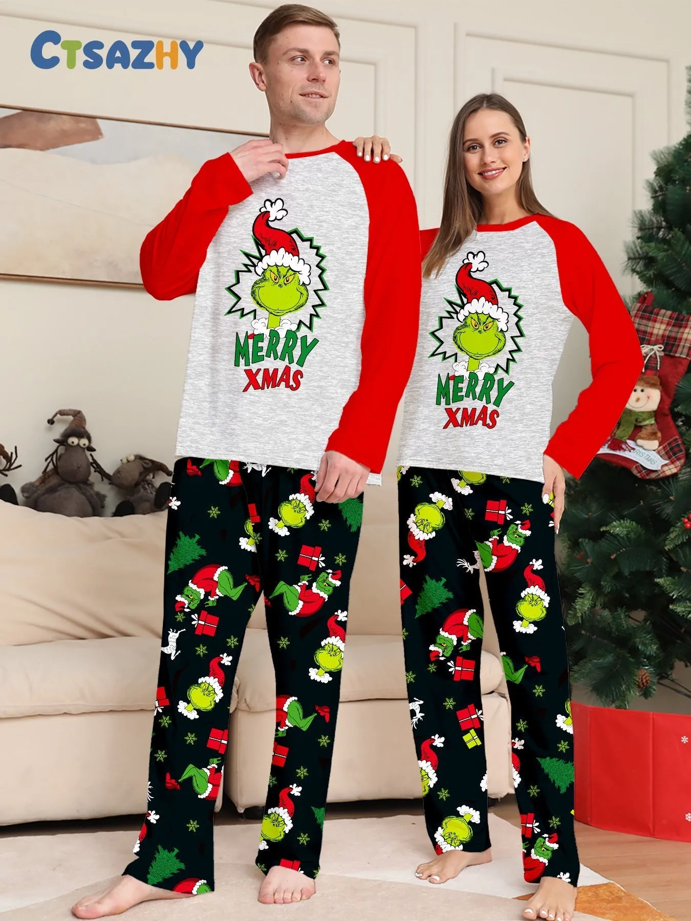 Merry Xmas Family Matching Grinch Pajama Set