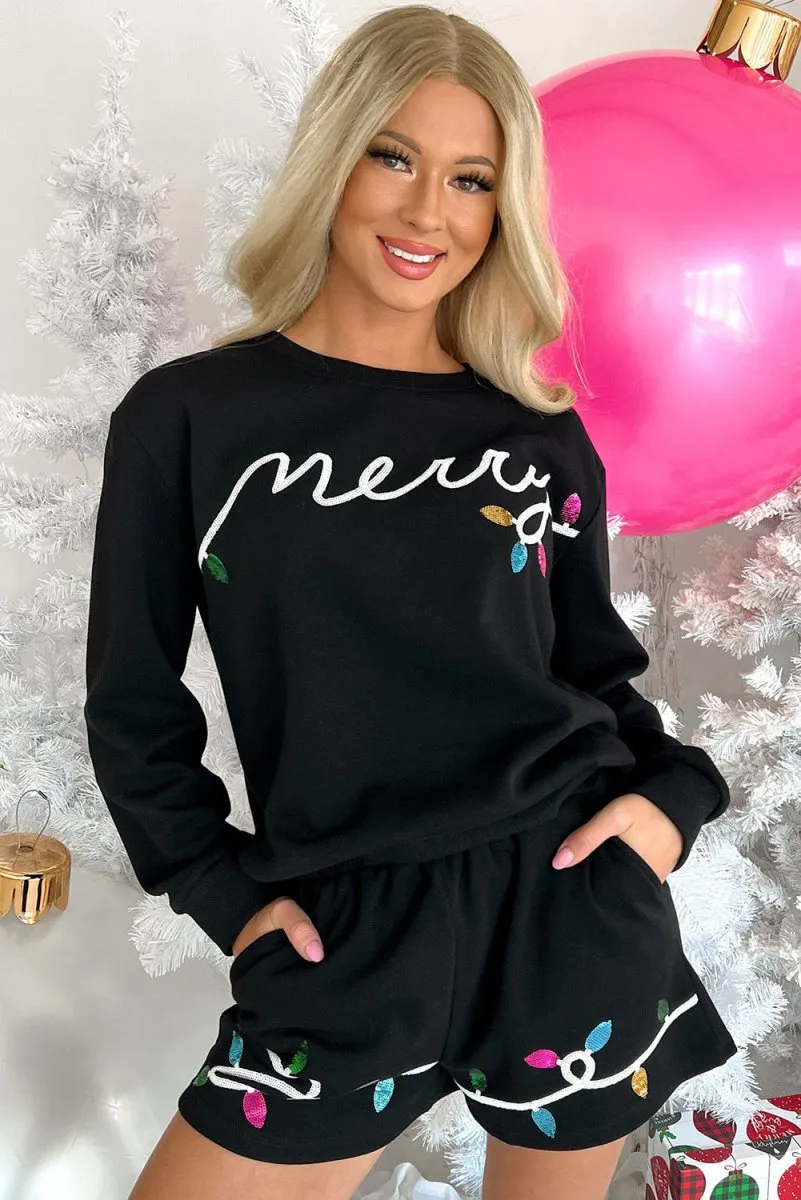 Multicolor Sequins "Merry" Christmas Lights Short Outfit