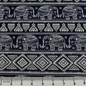 Navy Tribal Elephant Animal Cotton Print