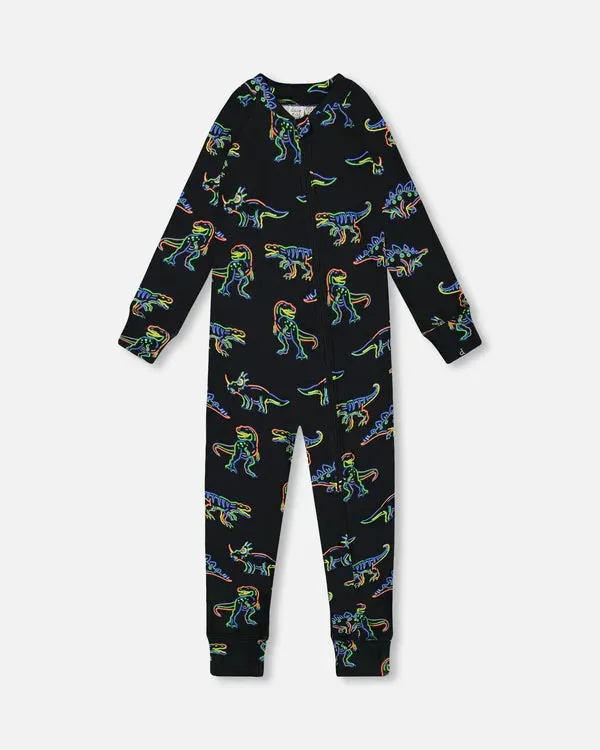 Neon Dinos Organic Cotton One Piece Pajamas