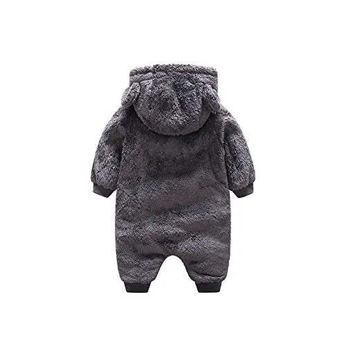 Newborn Long Sleeve Dark Grey Onesie Jumpsuit With Hooded