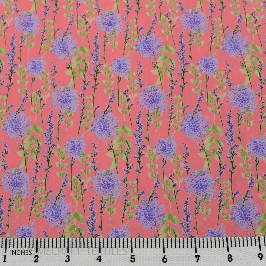 Peach Lavender Branch Floral Cotton Print