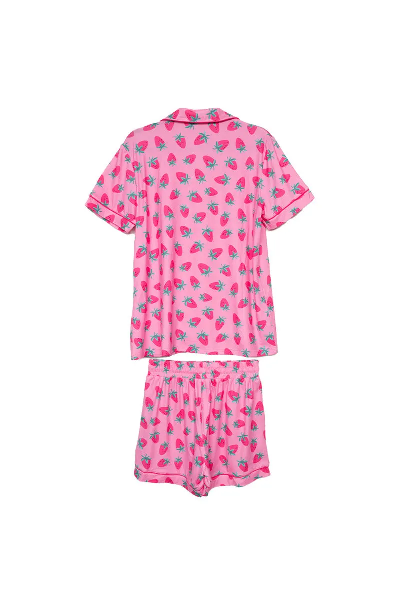 Pink Strawberry Print Wholesale Pajama Women