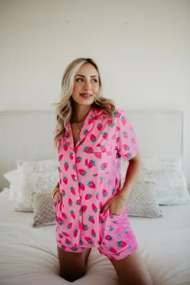 Pink Strawberry Print Wholesale Pajama Women