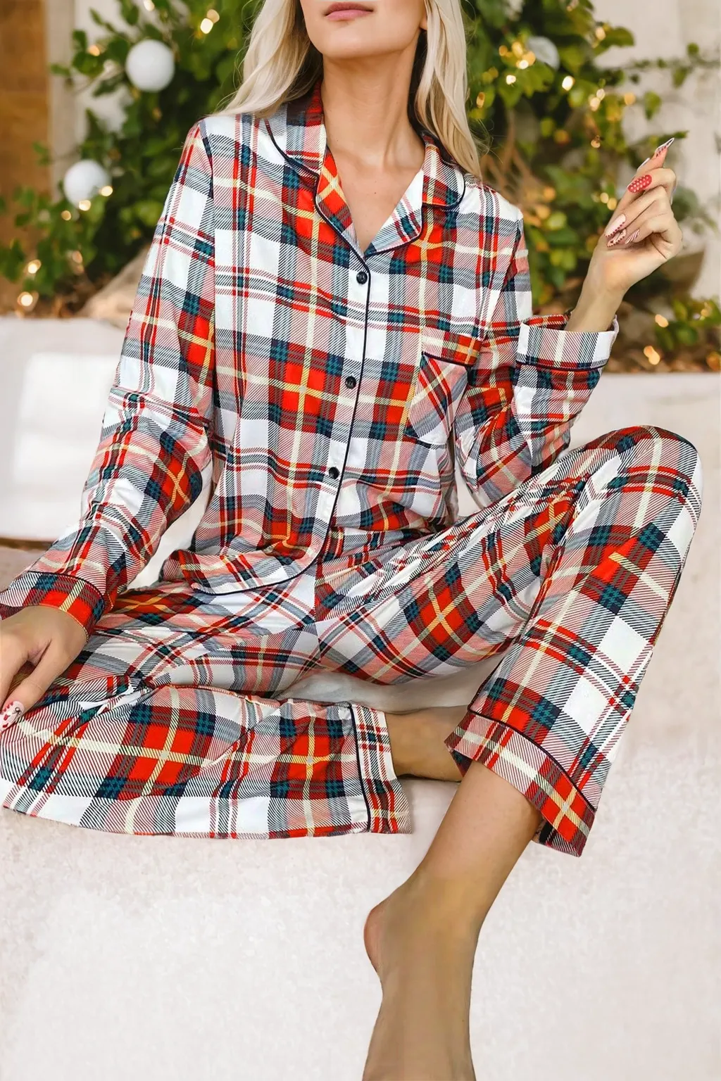 Plaid Top and Pants Pajama Set