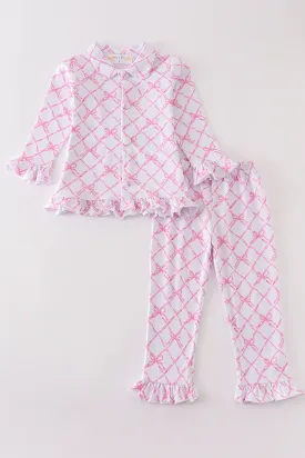 Premium Pink bow tie girl pajamas set