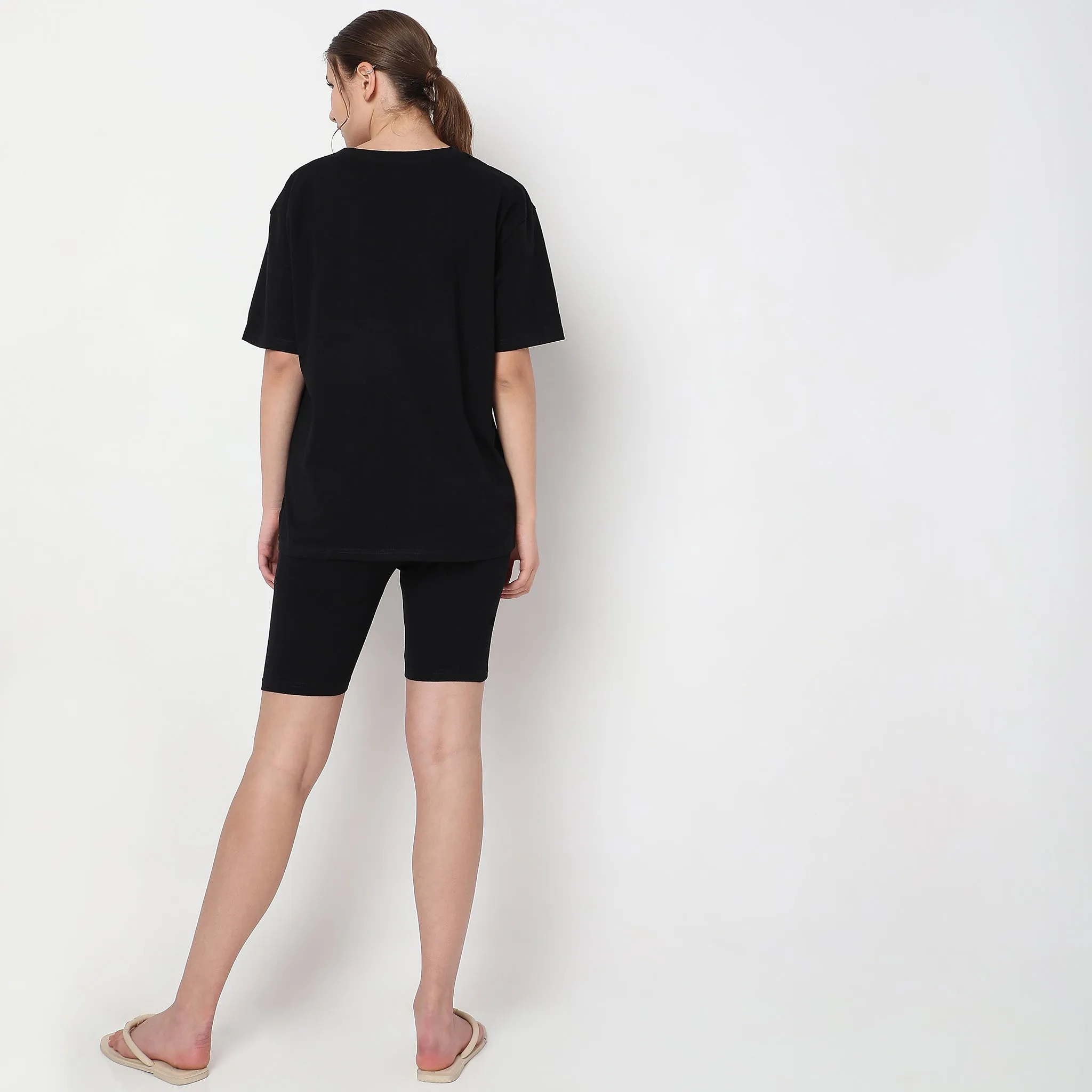 Regular Fit Solid T-shirt with Shorts Sleepwear Set