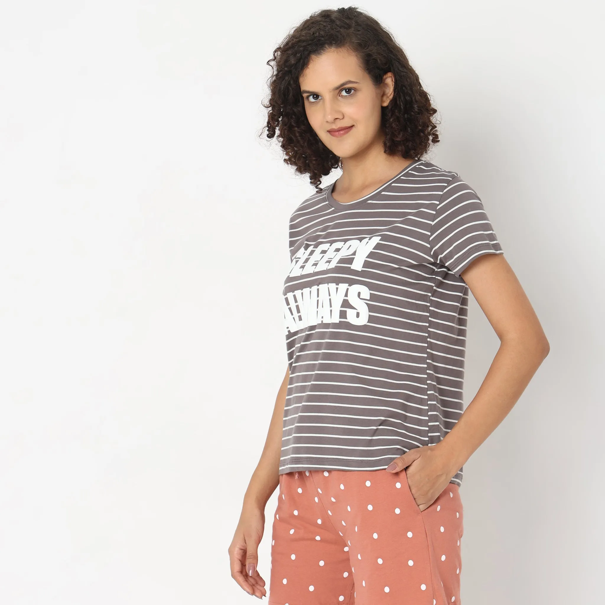 Regular Fit Striped Sleepwear Lounge Top