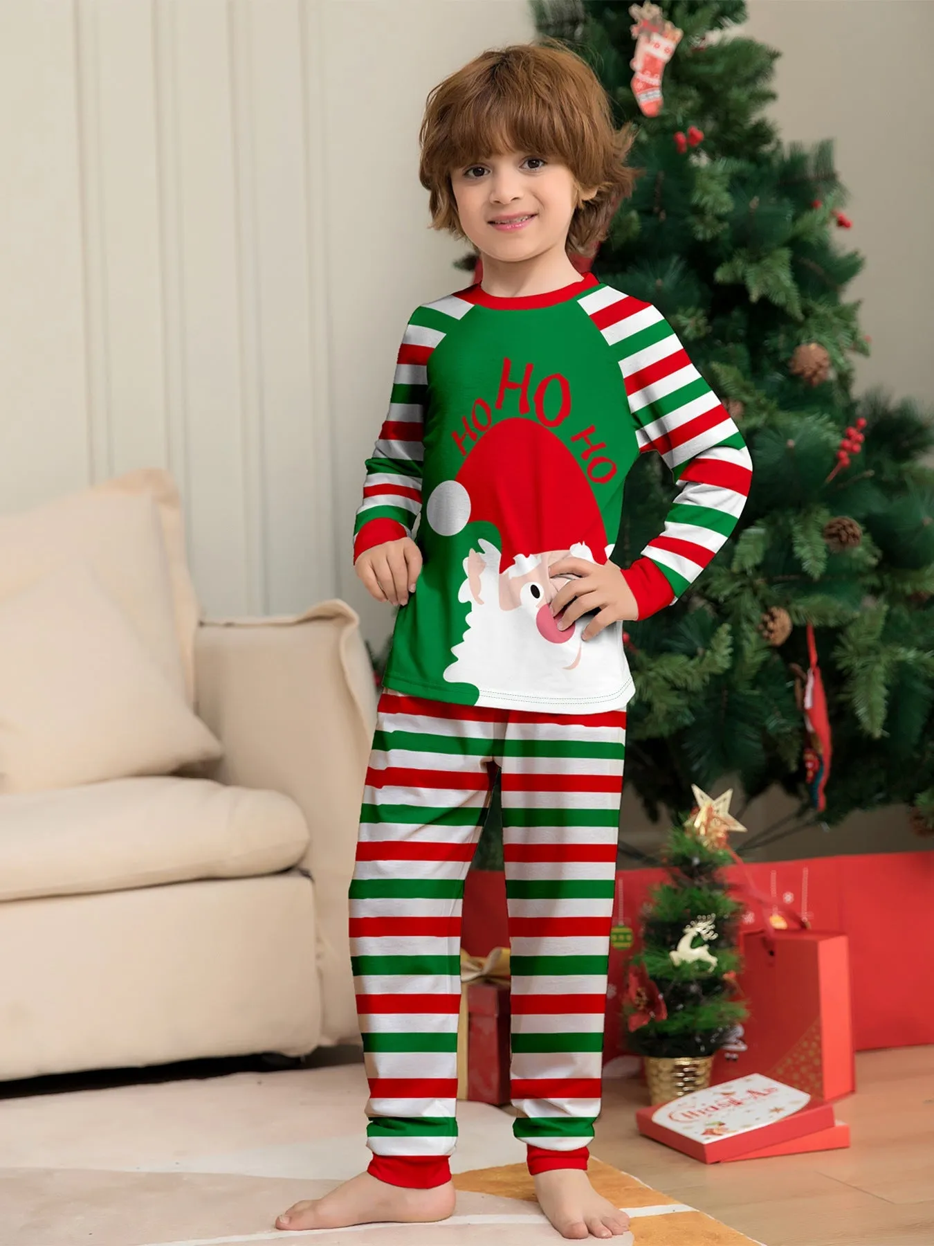 Santa Claus Stripes Printed Family Matching Christmas Pajamas Sets