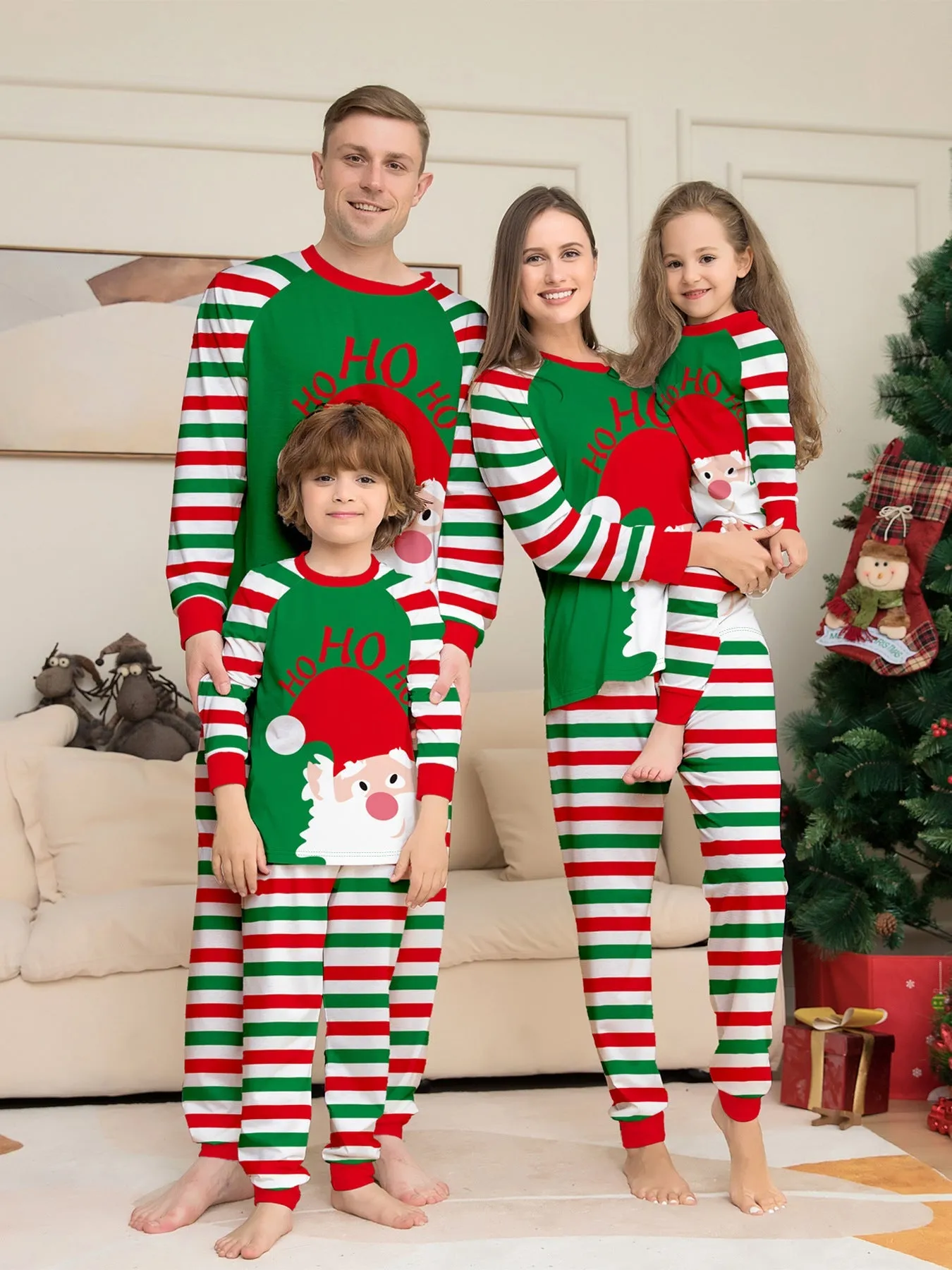 Santa Claus Stripes Printed Family Matching Christmas Pajamas Sets