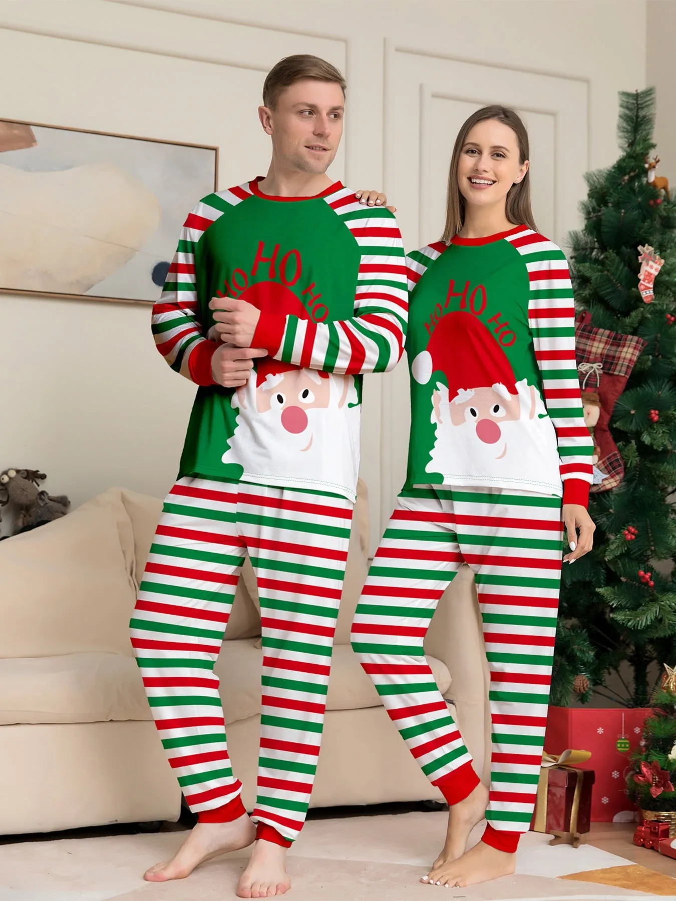 Santa Claus Stripes Printed Family Matching Christmas Pajamas Sets