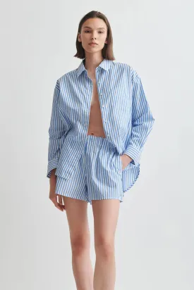 SERENA & SARAH Long Sleeve & Short PJ Set in Blue Stripe