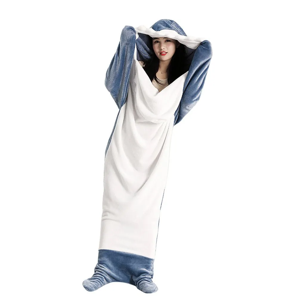 Shark Blanket Sleeping Bag Loose Onesies Pajamas Adult Super Soft Fleece Hoodie