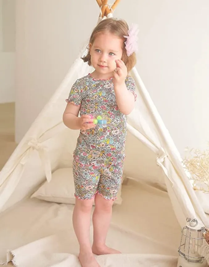 Shirring Floral Short Sleeve Pajamas