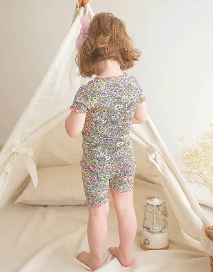 Shirring Floral Short Sleeve Pajamas