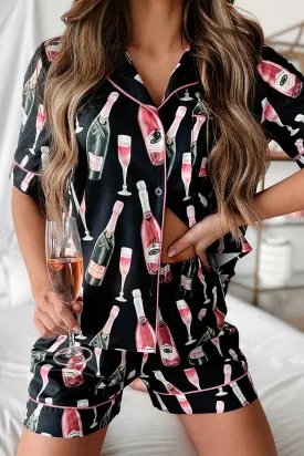 Silky Black Champagne Pajamas Set