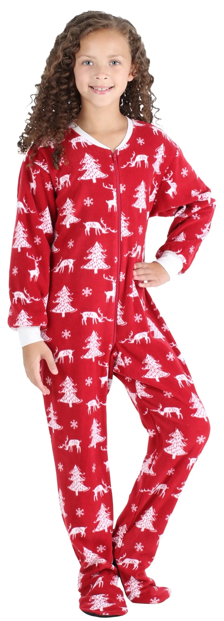 SleepytimePjs Family Matching Fleece Cranberry Deer Footed Onesie Pajamas