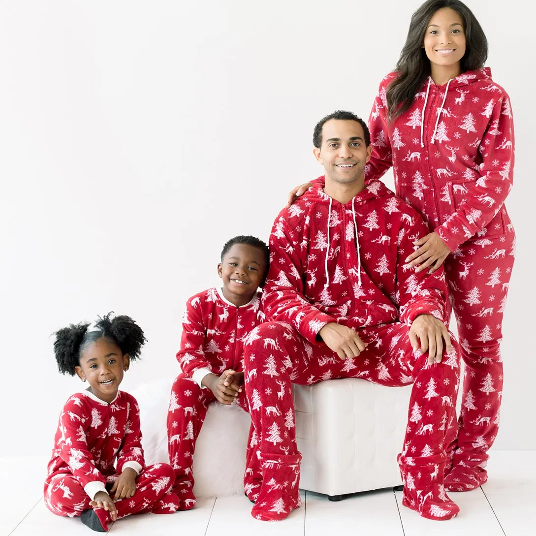 SleepytimePjs Family Matching Fleece Cranberry Deer Footed Onesie Pajamas