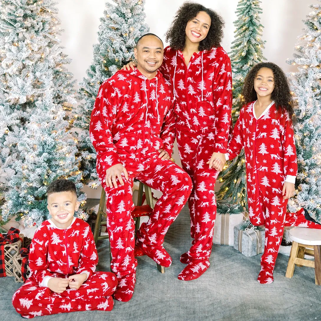 SleepytimePjs Family Matching Fleece Cranberry Deer Footed Onesie Pajamas