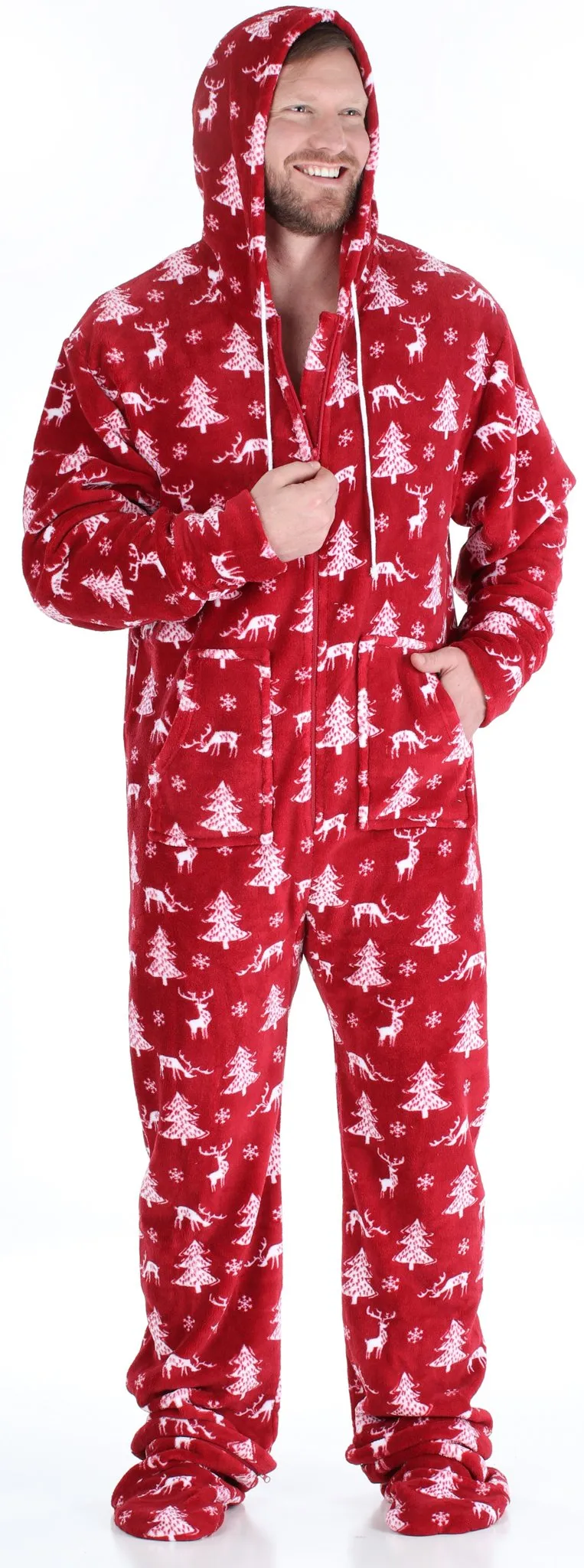 SleepytimePjs Family Matching Fleece Cranberry Deer Footed Onesie Pajamas