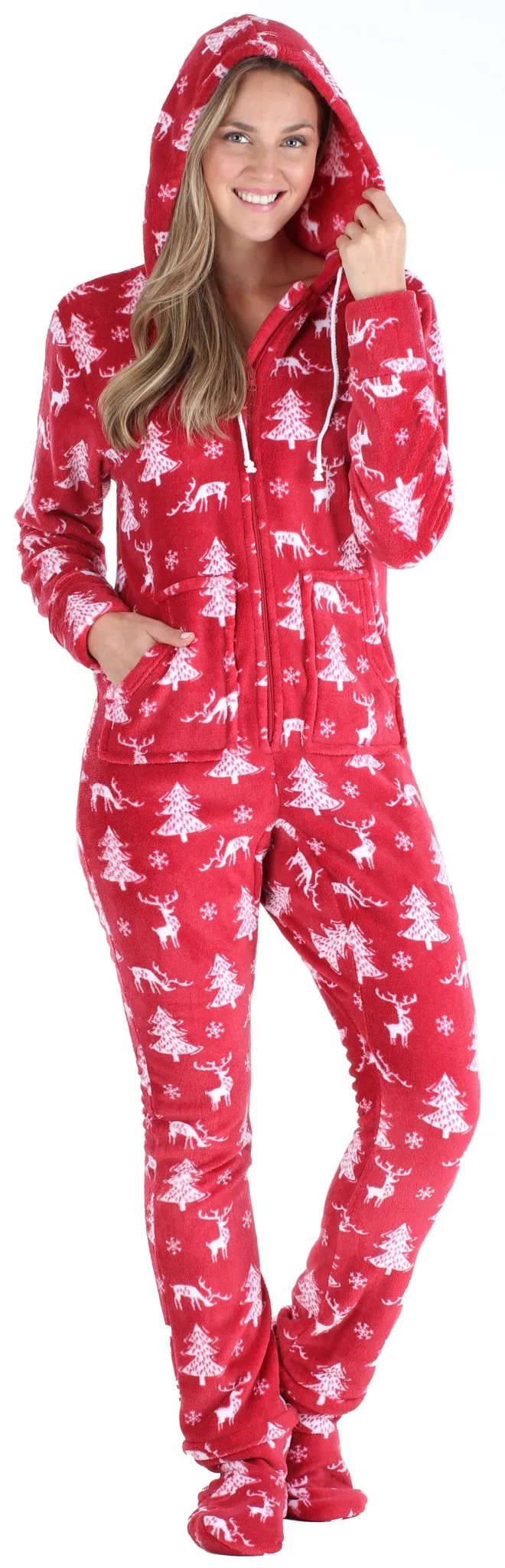 SleepytimePjs Family Matching Fleece Cranberry Deer Footed Onesie Pajamas