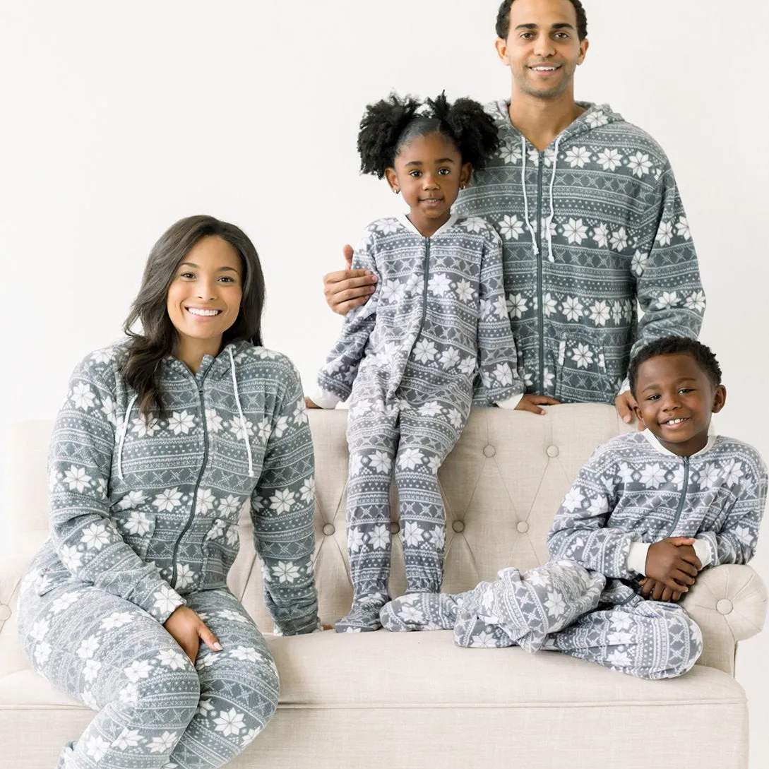 SleepytimePjs Family Matching Grey Snowflake Onesie Footed Pajamas