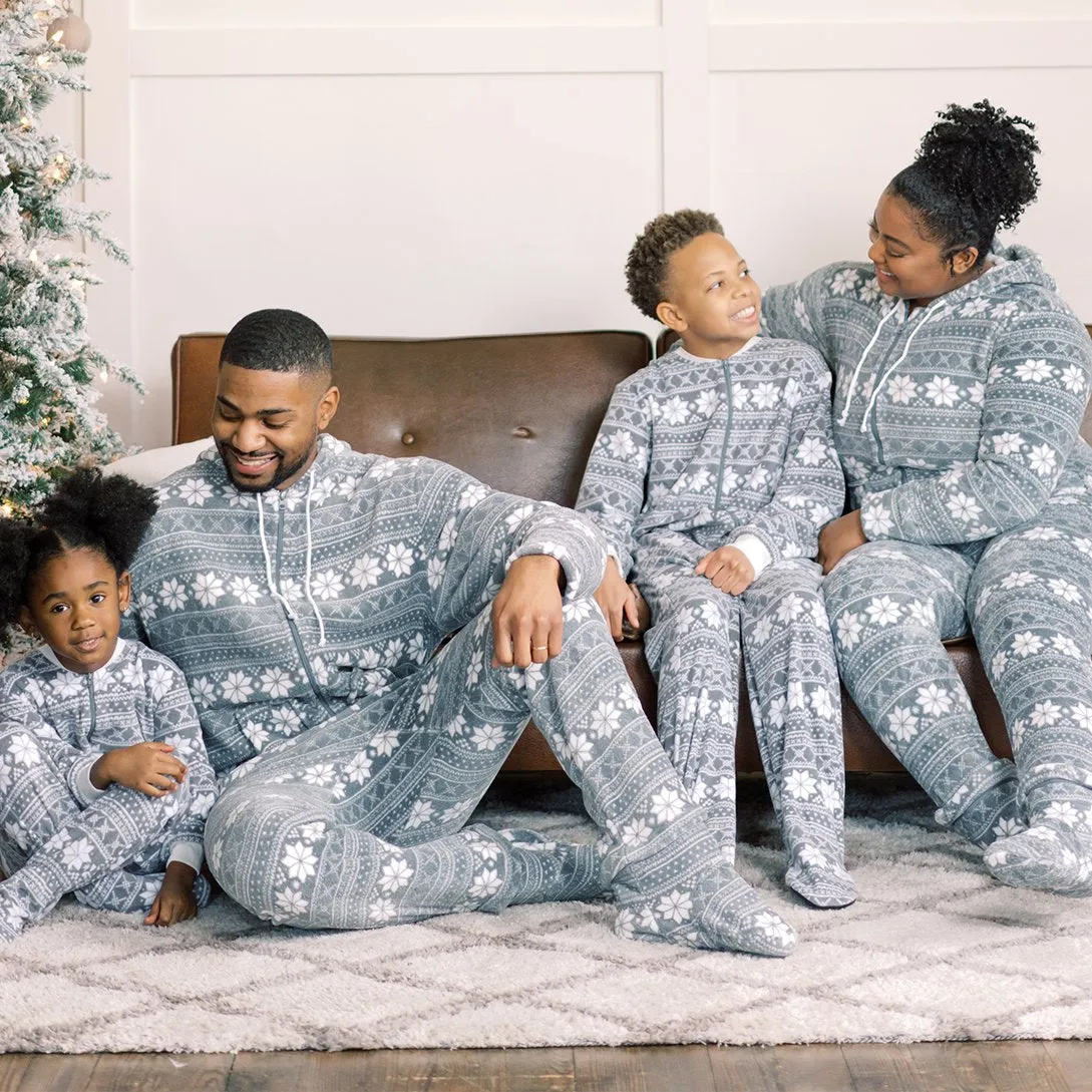 SleepytimePjs Family Matching Grey Snowflake Onesie Footed Pajamas