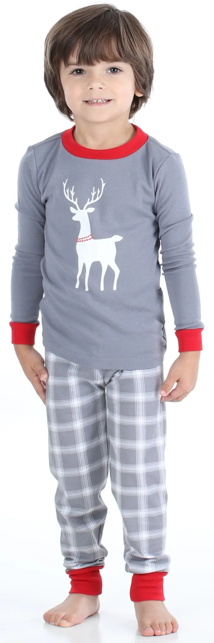 SleepytimePjs Red Holiday Family Matching Grey Plaid Deer Pajama Sets