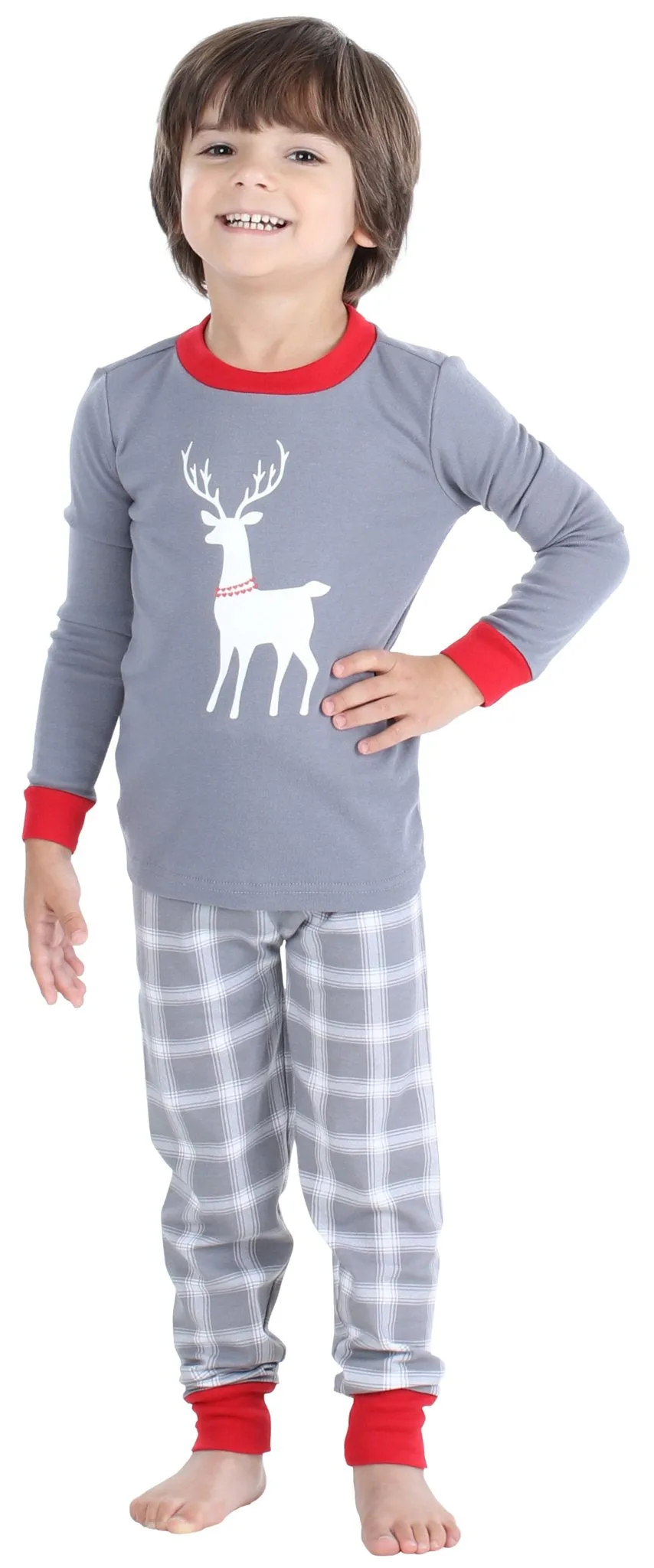 SleepytimePjs Red Holiday Family Matching Grey Plaid Deer Pajama Sets