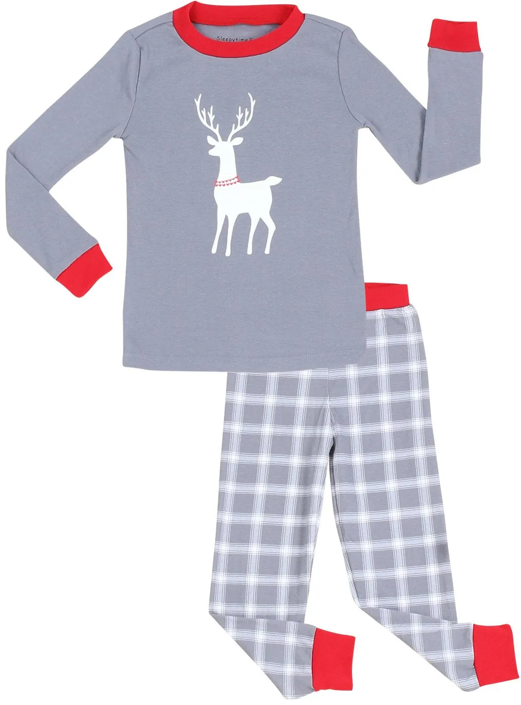 SleepytimePjs Red Holiday Family Matching Grey Plaid Deer Pajama Sets