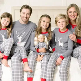 SleepytimePjs Red Holiday Family Matching Grey Plaid Deer Pajama Sets