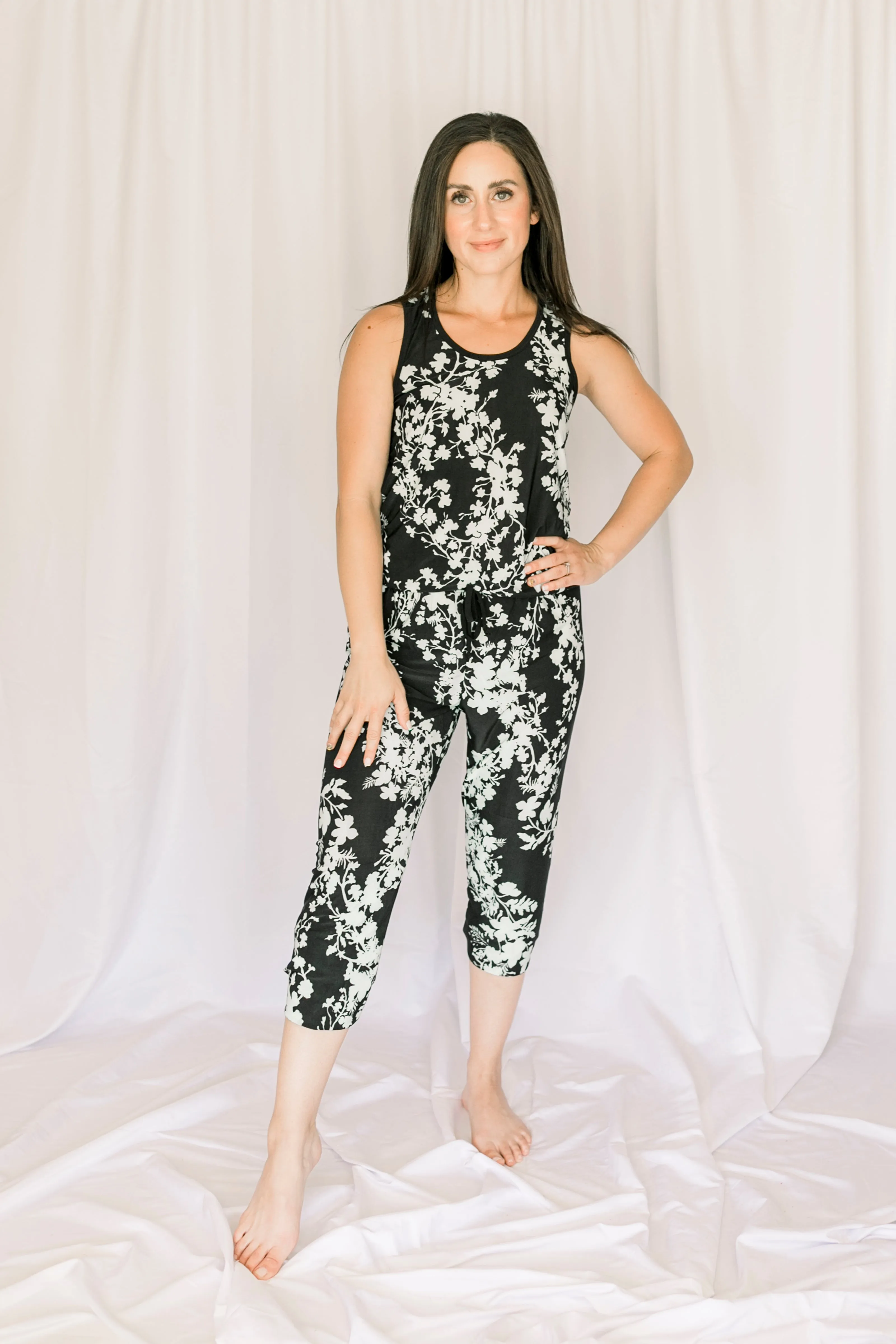 Slinky Mint Blossom Pajama Capris Pant Set