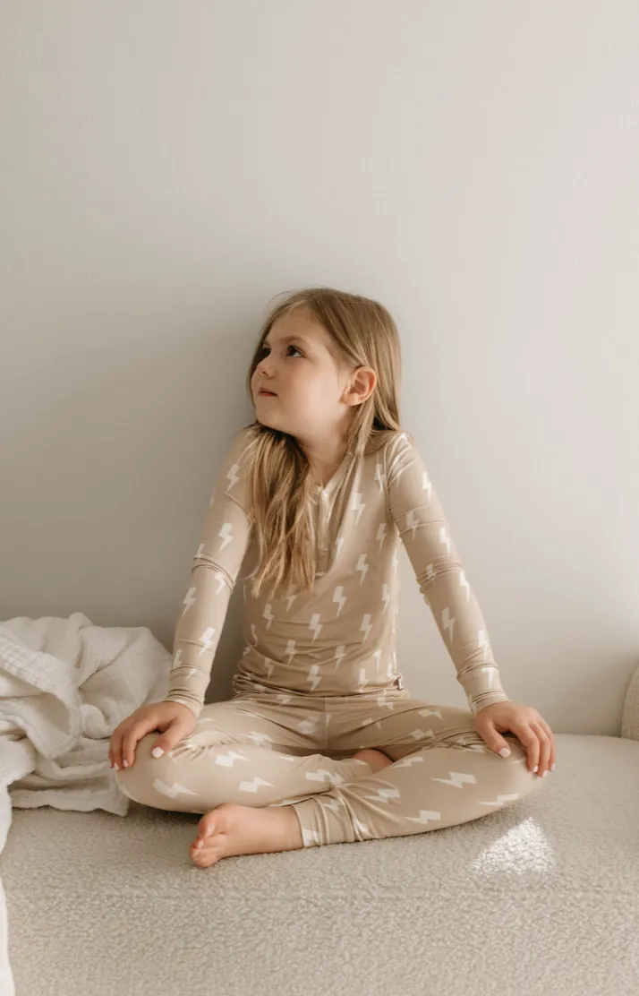 Tan & Cream Lightning Bolt | Bamboo Two Piece Pajamas