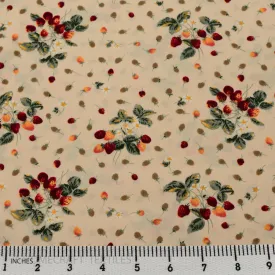 Tan Strawberry Floral Cotton Print