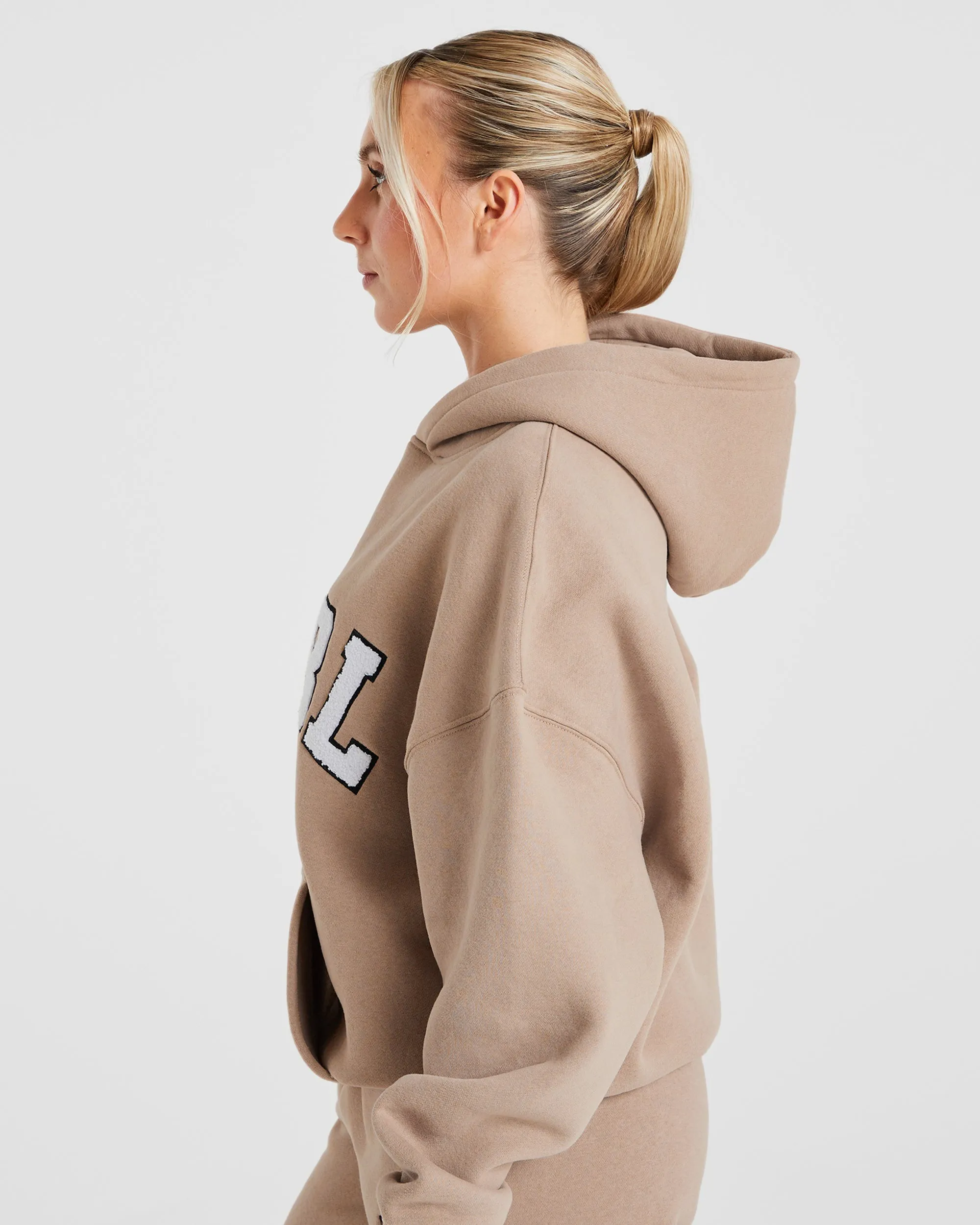 Varsity Oversized Hoodie - Latte Brown