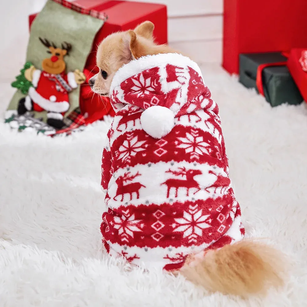 Warm Fleece Dog Pajamas for Christmas. Great for Small Breeds.