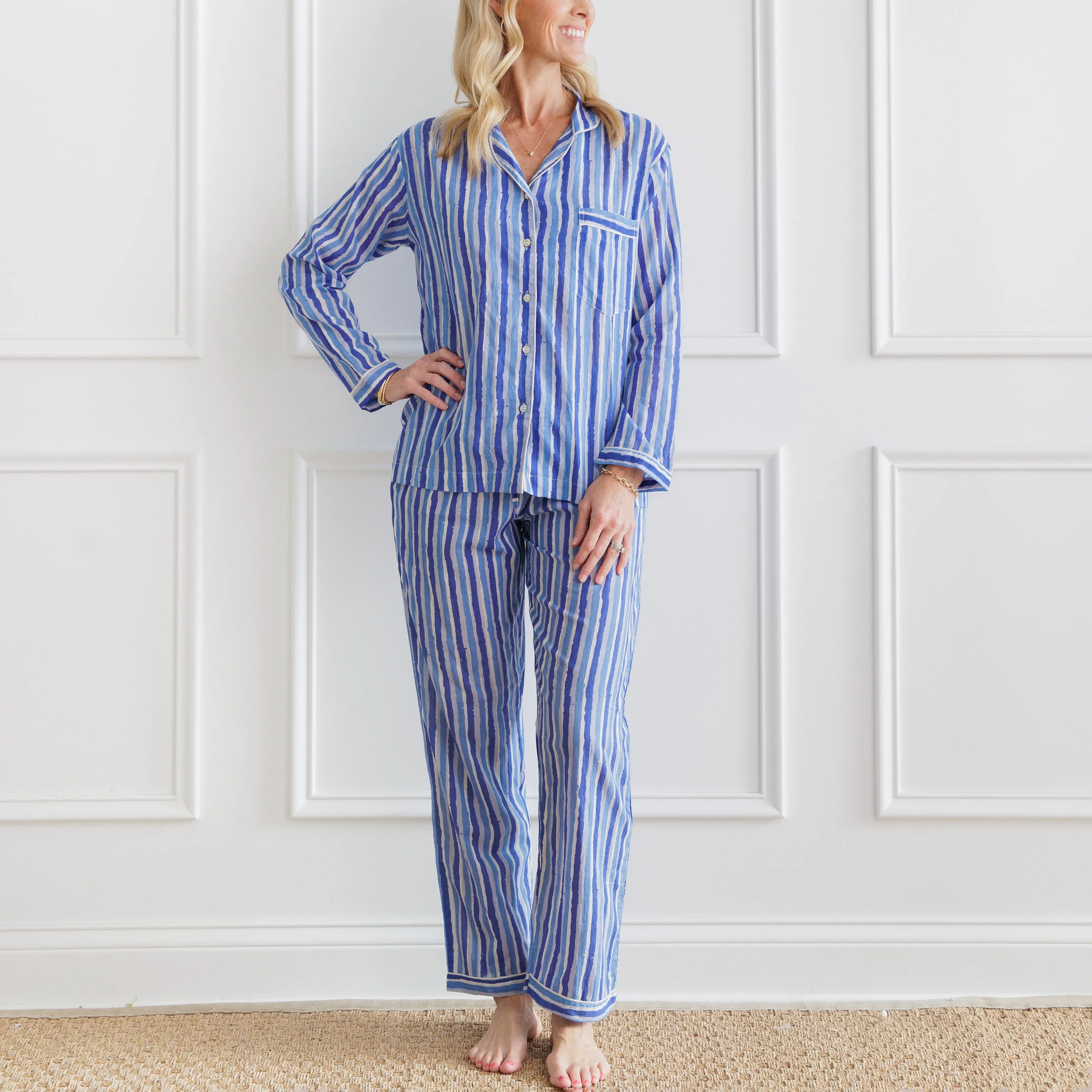 Watercolor Blue Stripe PJ Set