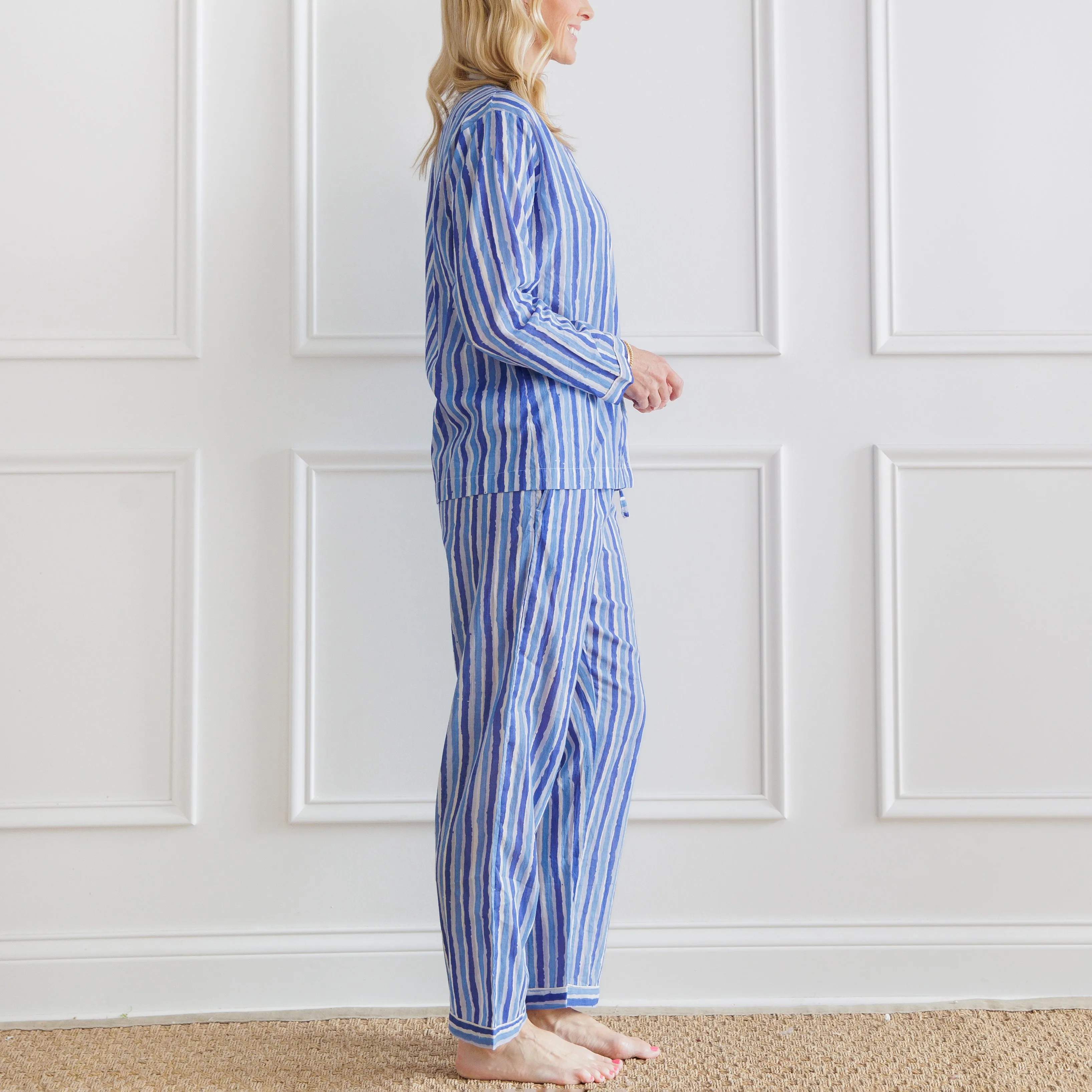 Watercolor Blue Stripe PJ Set