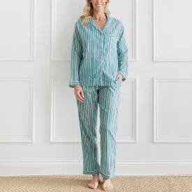 Watercolor Green Stripe Pajama Set