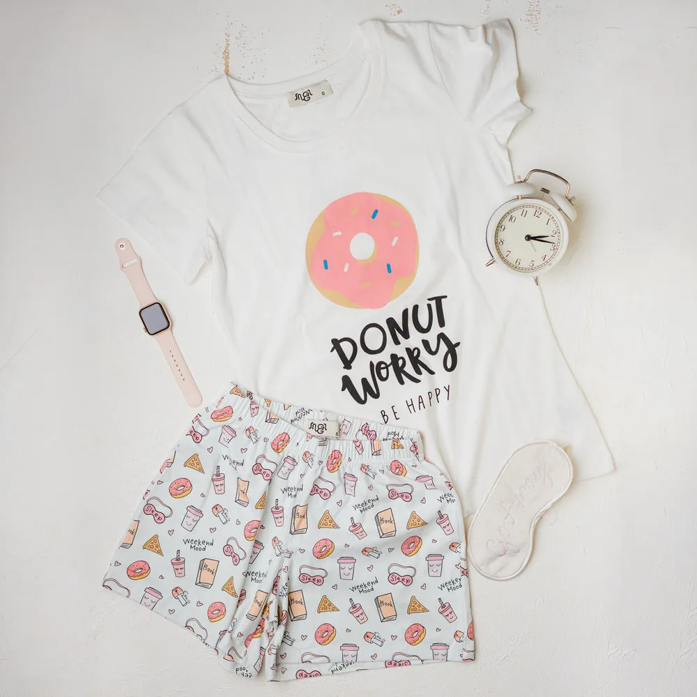 Women summer pajama set White Donuts t-shirt   shorts