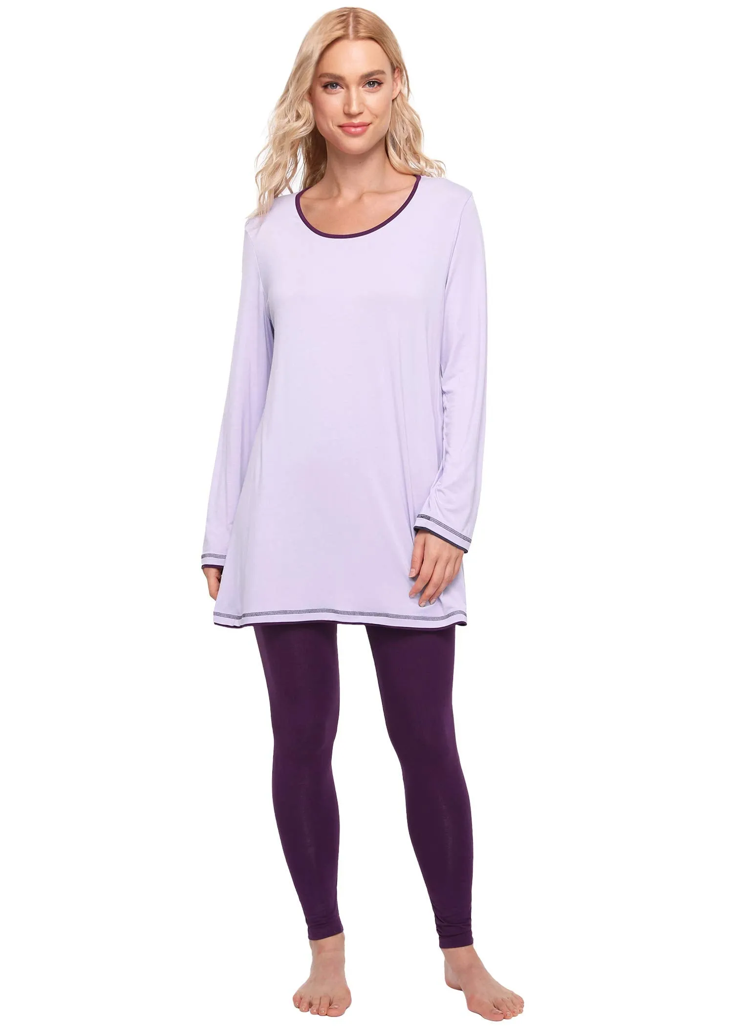 Women's Long Sleeves Tunic Top Pajamas Leggings Set