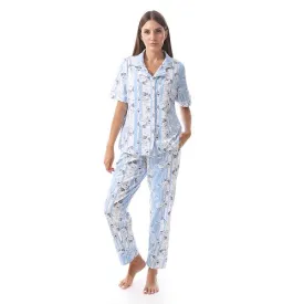 Women's Summer Floral Print Pajama Set - Blue