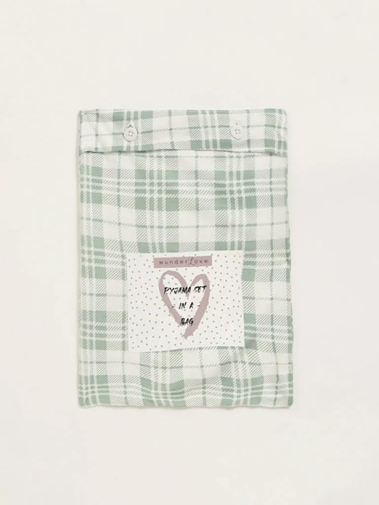 Wunderlove Green Printed Cotton Pyjamas Set In A Bag